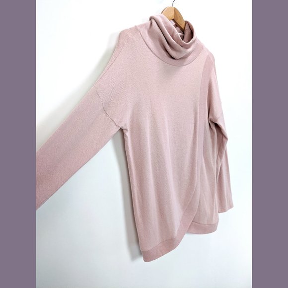 Gibson Size L Womens Cozy Turtleneck Sweater New Tunic Split Faux Wrap Back Pink - Picture 5 of 11